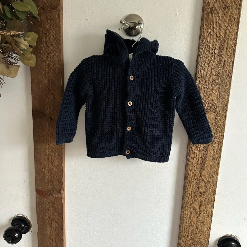 Carter’s Baby Boy 6 Months Cotton Hooded Cardigan Sweater Navy Blue Heavy